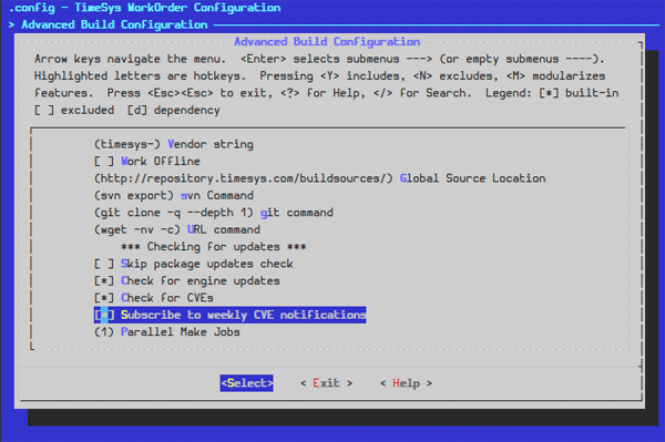 Timesys desktop Factory makemenuconfig